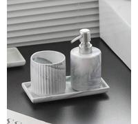 Shein 1 pieza Dispensador de jabón de cerámica/Vaso para enjuague bucal/Bandeja/Tarro para hisopos de limpieza, Suministros de baño de cerámica de imitación