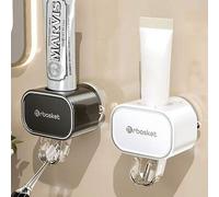Shein 1 pieza Dispensador de pasta de dientes totalmente automático montado en la pared, organizador de exprimido premium sin perforación, soporte de pasta