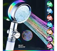 Shein 1 pieza Ducha de mano LED con cambio de color, rociador de ducha con botón de parada de agua, sensor de temperatura, cabezal de ducha de plástico mont