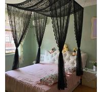Shein 1 pieza Elegante cortina con ribete de encaje negro, adecuada para pérgola al aire libre, fiesta de boda, sala de estar y dormitorio, tela de voile ro