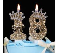 Shein 1 pieza Elegante vela de cumpleaños con lazo de princesa y corona brillante como decoración para pastel - Vela con número dorado adecuada para cumplea