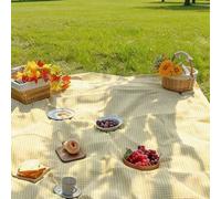 Shein 1 pieza Encantadora manta de picnic rectangular a cuadros amarillos & blancos - Temporada de bodas, Día de la Madre, mantel de viscosa tejida con bord