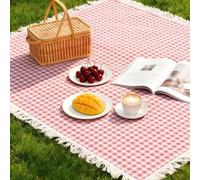 Shein 1 pieza Encantadora manta de picnic rectangular a cuadros rosa y blanco - Ideal para la temporada de bodas, celebraciones del Día de la Madre, mantel