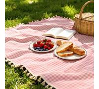 Shein 1 pieza Encantadora manta rectangular de cuadros rojos y blancos para picnic - Ideal para el Día de San Valentín, celebraciones de Pascua, mantel de r