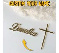 Shein 1 pieza Encanto de tarta personalizado de acrílico con nombre y cruz, Decoración personalizada de acrílico para tarta de bautizo, Encanto de tarta de