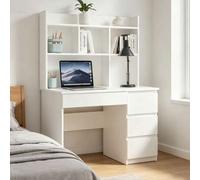Shein 1 pieza Escritorio blanco puro grande con gabinete de almacenamiento, 98*51*146cm, equipado con 3 cajones prácticos y estante organizador de libros ab