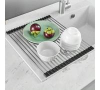 Shein 1 pieza Escurridor de platos de acero inoxidable enrollable de lujo - Ahorro de espacio, multifuncional, diseño sobre el fregadero, portátil, enrollab
