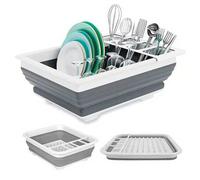 Shein 1 pieza Escurridor de platos de plástico, Escurridor de platos plegable con soporte para utensilios, Estante plegable para almacenamiento de vajilla,