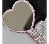 Shein 1 pieza Espejo de maquillaje con forma de corazón incrustado de diamantes, espejo de mano de lujo con cristales de estrás brillantes, adecuado para vi