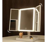 Shein 1 pieza Espejo de maquillaje LED de 3 pliegues giratorio, espejo de tocador de 3 colores con luz, espejo de maquillaje con aumento, espejo de maquilla