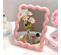 Shein 1 pieza Espejo de maquillaje lindo, diseño ondulado crema, de sobremesa/montado en la pared, para dormitorio de estudiantes, espejo de tocador, espejo