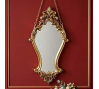 Shein 1 pieza Espejo de pared decorativo estilo vintage europeo dorado con patrón floral clásico 3D, espejo montado en la pared de material de resina, espej