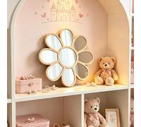 Shein 1 pieza Espejo de pared vertical con diseño de margarita y base de marco de madera, hermoso y duradero, adecuado para decoración de habitación, decora