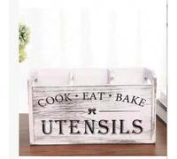 Shein 1 pieza Estante de almacenamiento de utensilios de cocina de madera rústica | Organizador de encimera/montado en pared con 3 compartimentos | Accesori