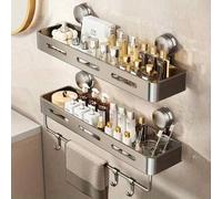 Shein 1 pieza Estante de almacenamiento para baño con ventosa, estante flotante de plástico resistente a la oxidación montado en la pared, con respaldo adhe