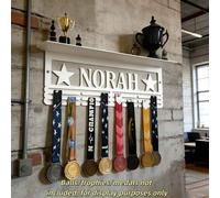 Shein 1 pieza Estante de exhibición de medallas y trofeos de metal blanco personalizado - Diseño de estrella personalizado con nombre y logotipo, decoración