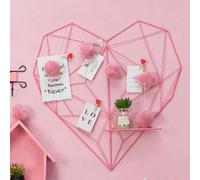 Shein 1 pieza Estante de pared con forma de corazón de hierro con parrilla para colgar fotos, organizador de almacenamiento en la pared sin taladro, decorac