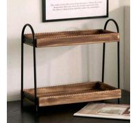 Shein 1 pieza Estantería de almacenamiento de madera vintage, organizador de cosméticos de metal y madera, bandeja de madera de 2 niveles para almacenamient