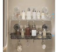Shein 1 pieza Estantería de almacenamiento rectangular - Organizador de baño, gran capacidad, instalación con ventosa montada en la pared, estante de baño t