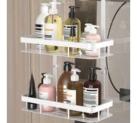 Shein 1 pieza Estantería de baño de hierro de doble capa montada en la pared, cesta de ducha colgante, resistente a la oxidación, organizador de diseño mode