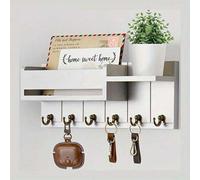 Shein 1 pieza Estantería vintage de pared de madera con soporte para cartas y bandeja - Fácil instalación, adecuada para la decoración rústica en la sala de