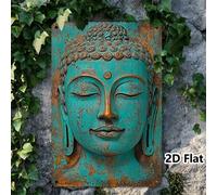 Shein 1 pieza Estatua de Buda de placa de hierro vintage plana 2D, pre-taladrada, señal de metal de hierro, decoración de pared para el hogar, club, cafeter