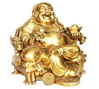 Shein 1 pieza Estatua de Buda de resina, con significado auspicioso y próspero, Buda riendo sentado en una silla de dragón imperial, escultura de Buda de la