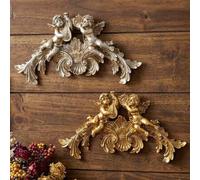 Shein 1 pieza Estatua decorativa de pared de estilo europeo vintage de un ángel tocando un instrumento, de material de resina con lámina de oro/plata, adecu