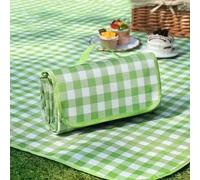 Shein 1 pieza Esterilla plegable impermeable para picnic - Manta de cuadros verdes y blancos para exteriores, resistente a las manchas, asa de transporte fá