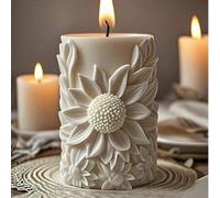 Shein 1 pieza Exquisita vela en forma de columna con girasol - Forma de girasol única, aroma a orquídea blanca francesa, diseño de flor distintivo y diseño