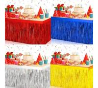 Shein 1 pieza Falda de mesa con borde metálico con flecos, falda de mesa decorativa con flecos, falda de mesa con flecos de 75*275cm adecuada para mesas rec