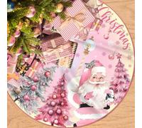 Shein 1 PIEZA Falda para árbol de Navidad rosa de 48 pulgadas, decoraciones navideñas rosas, Feliz Navidad, Papá Noel, muñeco de nieve, alfombra para árbol
