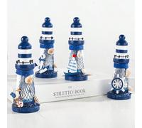 Shein 1 pieza Faro de madera mini de 13cm, decoración del hogar estilo mediterráneo, regalo artesanal. Set de 5 piezas de adornos de faro