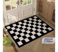 Shein 1 pieza Felpudo a cuadros negro y blanco, antideslizante, de poliéster de alta resistencia para interior y exterior, lavable a máquina, esencial para