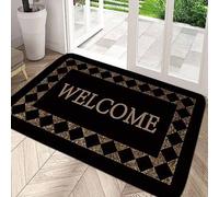 Shein 1 pieza Felpudo de entrada con texto de firma de lema de arte de fondo negro, lavable a máquina, alfombra de entrada moderna simple antideslizante abs