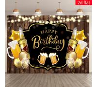 Shein 1 pieza Fondo de cumpleaños con tema de cerveza con grano de madera, diseño vintage de jarra de cerveza de madera, adecuado para fiesta de cumpleaños,
