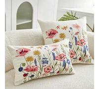 Shein 1 pieza Funda de almohada de lino bordada con lavanda, doncella y libélula en 3D, decoración del hogar adecuada para sala de estar, dormitorio, fiesta