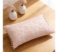 Shein 1 pieza Funda de cojín/almohada lumbar decorativa de piel sintética bordada con encaje rosa, adecuada para dormitorio, sala de estar, sofá
