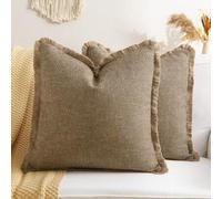 Shein 1 pieza Funda de cojín con flecos de textura de lino sintético tejido, estilo nórdico de unicolor cuadrado para cojín de sofá, cojín tejido de granja,