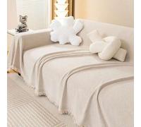 Shein 1 pieza Funda de sofá de chenilla de unicolor con flecos, fabricada con técnica antiarañazos, adecuada para sala de estar, dormitorio, oficina, decora