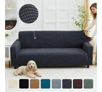 Shein 1 pieza Funda de sofá de terciopelo de maíz, funda elástica de felpa suave para sofá, resistente a arañazos de gato y pelo de mascota, protector de mu