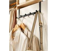 Shein 1 pieza Gancho de puerta de hierro negro, gancho de puerta de 5 filas con gran capacidad de carga, gancho para toallas, toallas de baño, estante de al