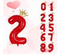 Shein 1 pieza Globo con forma numérica de 32 pulgadas, globo de número rojo con corona dorada, globo decorativo para fiesta de cumpleaños, aniversario, boda