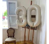 Shein 1 pieza Globo de número de 40" en color crema blanco con lámina, inflado con helio, para fiesta de cumpleaños, celebración de aniversario, números 0/1