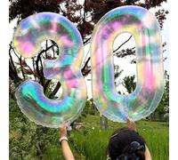Shein 1 pieza Globo de número de 40 pulgadas de cristal transparente de colores 0-9, helio inflable, globo de lámina de cristal transparente con lazo, adecu