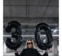 Shein 1 pieza Globo de número negro simple de 40 pulgadas, decoración de fiesta de cumpleaños Globo de número de lámina, decoración de aniversario, decoraci