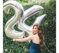 Shein 1 pieza Globo de número sólido de color plateado de 32/40 pulgadas, globos de dígitos de poliéster de gran tamaño del 0 al 9, globos decorativos, reut