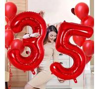 Shein 1 pieza Globo de número sólido rojo de 32/40 pulgadas, globos de dígitos de poliéster de gran tamaño del 0 al 9, globos decorativos, reutilizables, ad