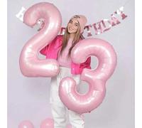 Shein 1 pieza Globo de número sólido rosa de 32/40 pulgadas, globos de dígitos de poliéster de gran tamaño del 0 al 9, globos decorativos, reutilizables, ad