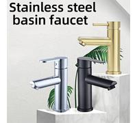 Shein 1 pieza Grifo de lavabo de baño de acero inoxidable de un solo orificio y una sola manija para agua fría y caliente mezclada, instalación sobre encime